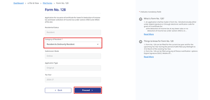 Select your Residential Status and Proceed.
