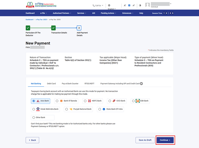 Select your preferred payment mode to pay the TDS