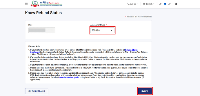 Select the relevant AY > Submit