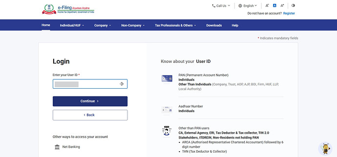 Log in to the e-filing portal