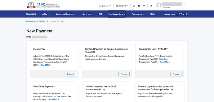 Select the Tax Payment type < Proceed