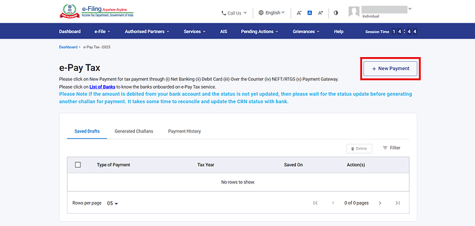 Click on the New Payment