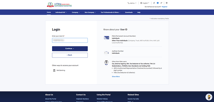 Log in to the Income Tax Portal