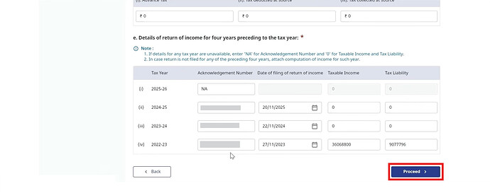 Provide the Acknowledgement Numbers and Taxable Income > Proceed