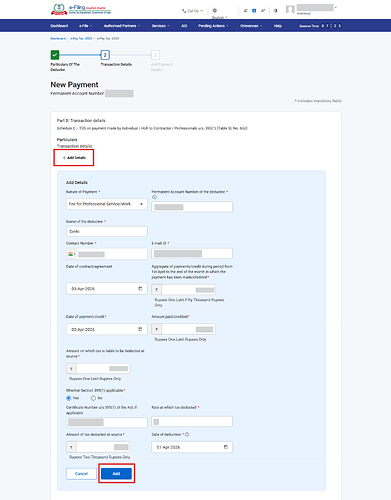 Enter the Payment and Transaction Details