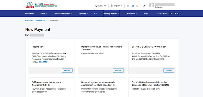 Select the Tax Payment Type < Proceed